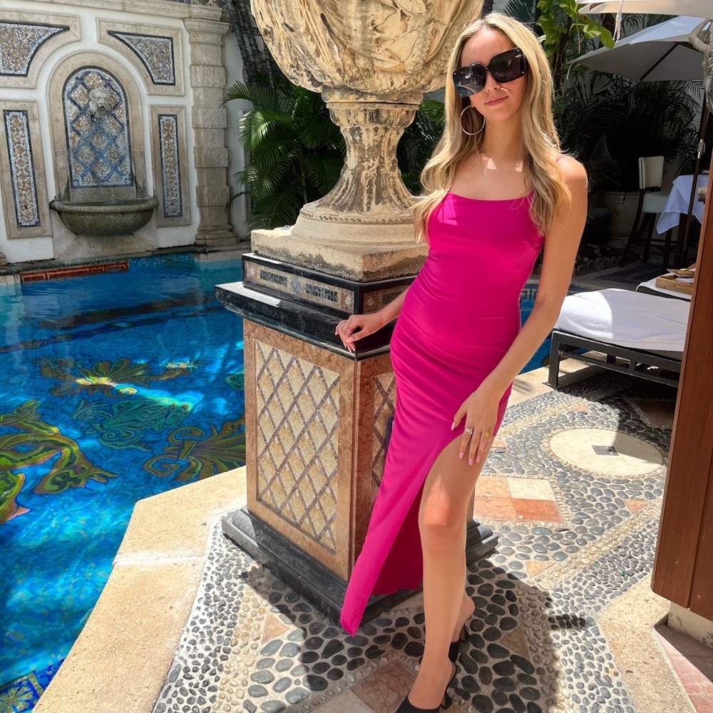 Pink maxi dress with slit